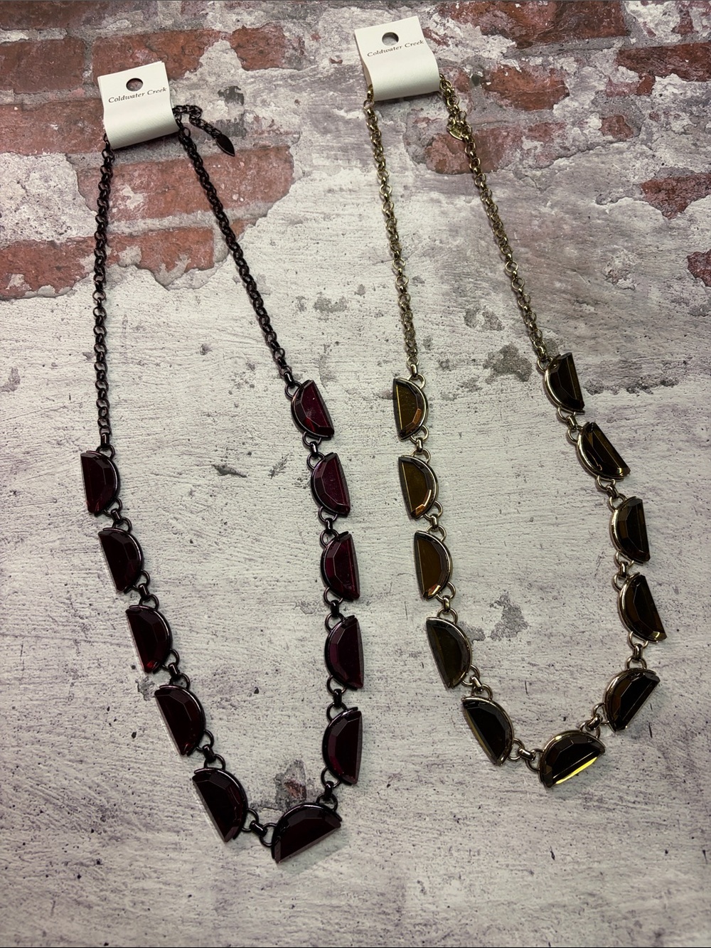 NWT 2 Piece Lot Coldwater Creek Crescent Gem Long Necklaces